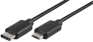 USB Cable, Type C Plug to Micro Type B Plug, 1 m, 3.28 ft, USB 2.0, Black